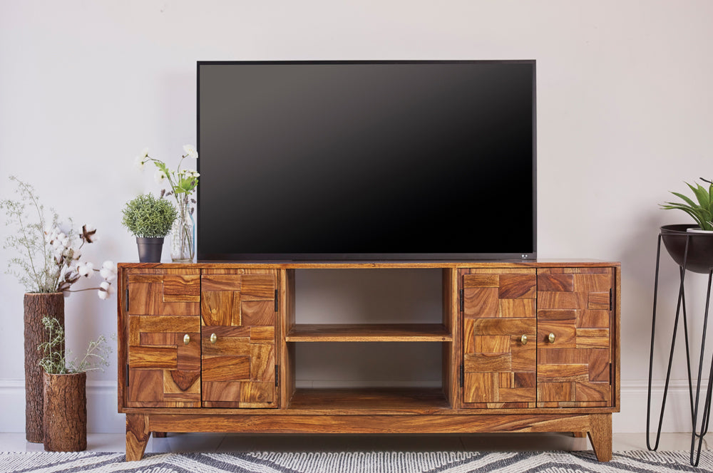 4-door TV Console Natural Sheesham