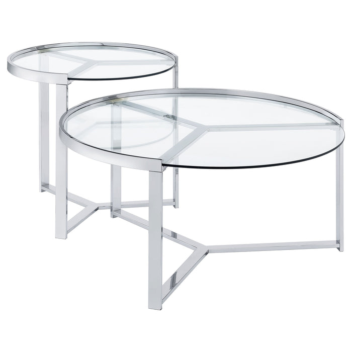 Coaster Delia 2-Piece Round Glass Top Nesting Coffee Table Clear and Chrome Default Title