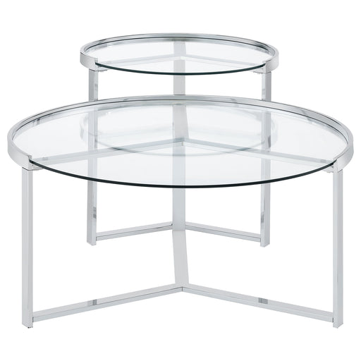 Coaster Delia 2-Piece Round Glass Top Nesting Coffee Table Clear and Chrome Default Title