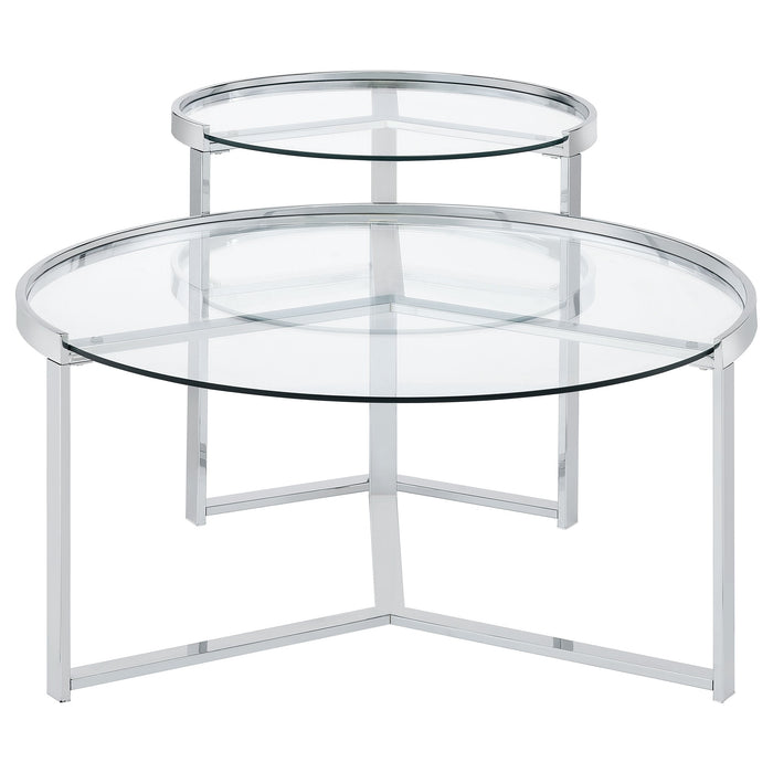 Coaster Delia 2-Piece Round Glass Top Nesting Coffee Table Clear and Chrome Default Title