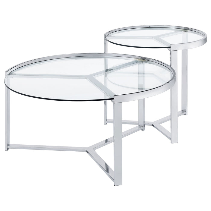 Coaster Delia 2-Piece Round Glass Top Nesting Coffee Table Clear and Chrome Default Title