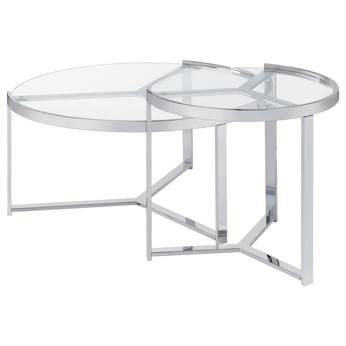 Coaster Delia 2-Piece Round Glass Top Nesting Coffee Table Clear and Chrome Default Title