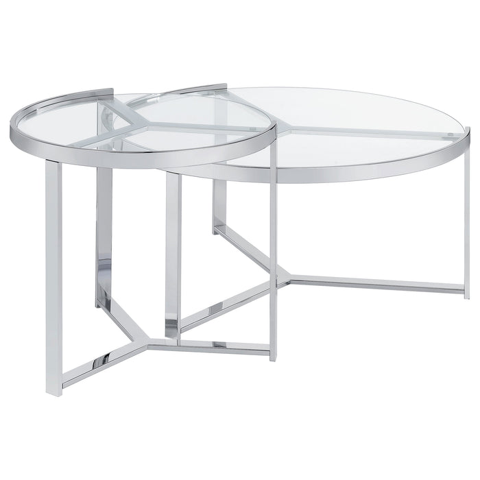 Coaster Delia 2-Piece Round Glass Top Nesting Coffee Table Clear and Chrome Default Title