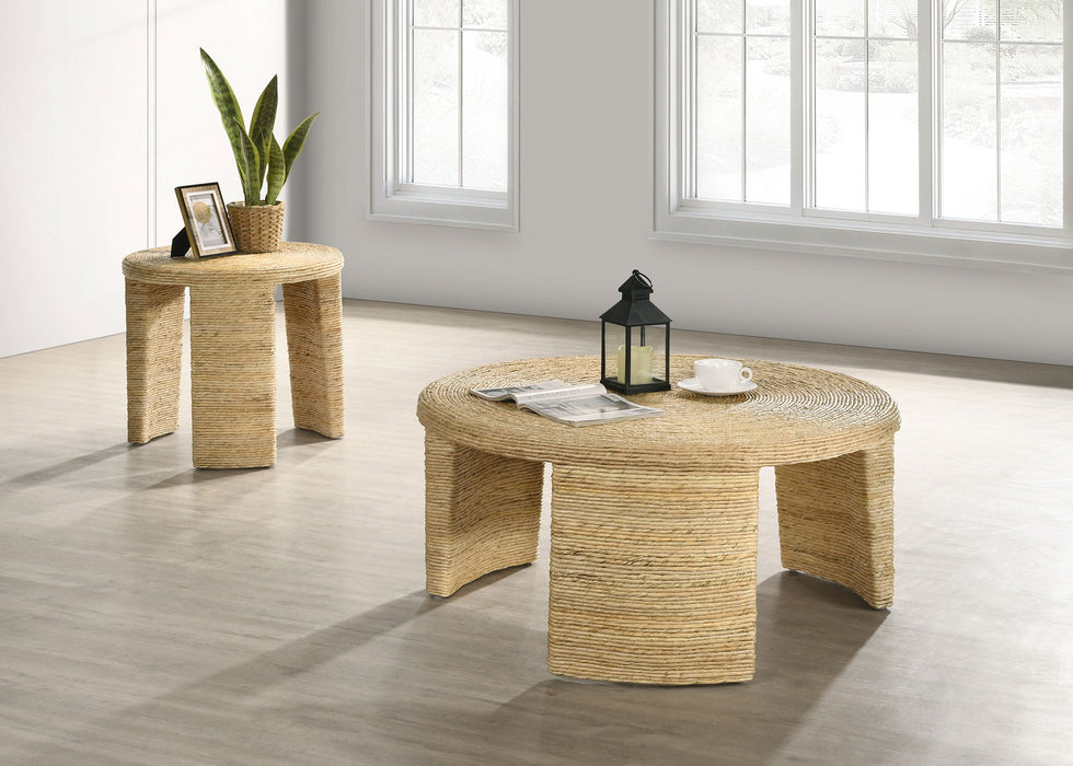 Coaster Artina Woven Rattan Round End Table Natural Brown Default Title