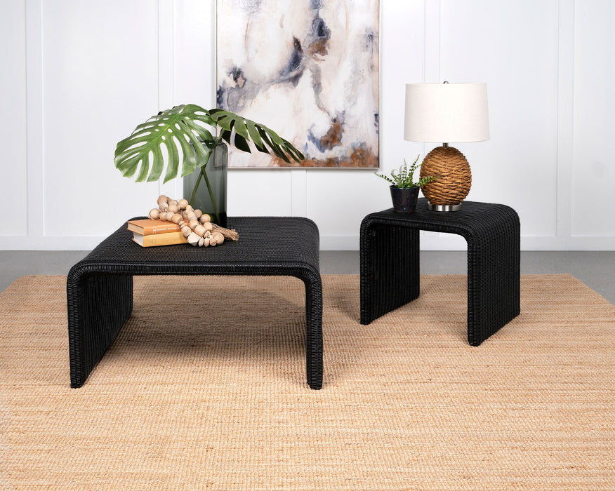 Coaster Cahya Woven Rattan Sqaure End Table Black Default Title