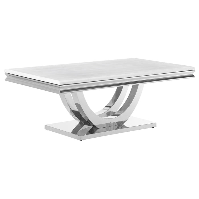 Coaster Kerwin U-base Rectangle Coffee Table White and Chrome Default Title