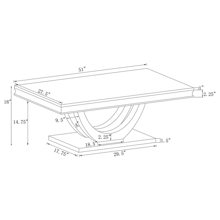 Coaster Kerwin U-base Rectangle Coffee Table White and Chrome Default Title