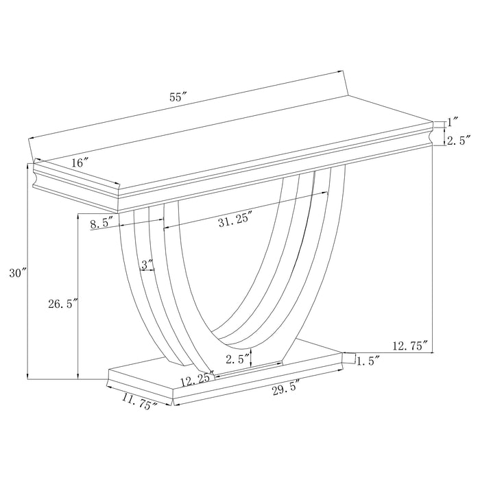 Coaster Kerwin U-base Rectangle Sofa Table White and Chrome Default Title