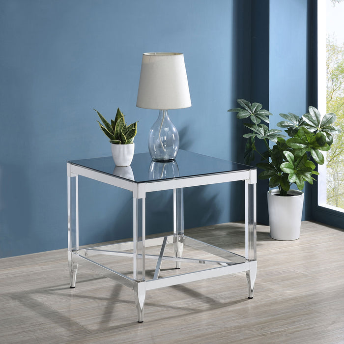 Coaster Lindley Square End Table with Acrylic Legs and Tempered Mirror Top Chrome Default Title