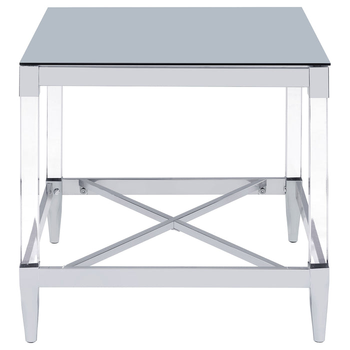 Coaster Lindley Square End Table with Acrylic Legs and Tempered Mirror Top Chrome Default Title