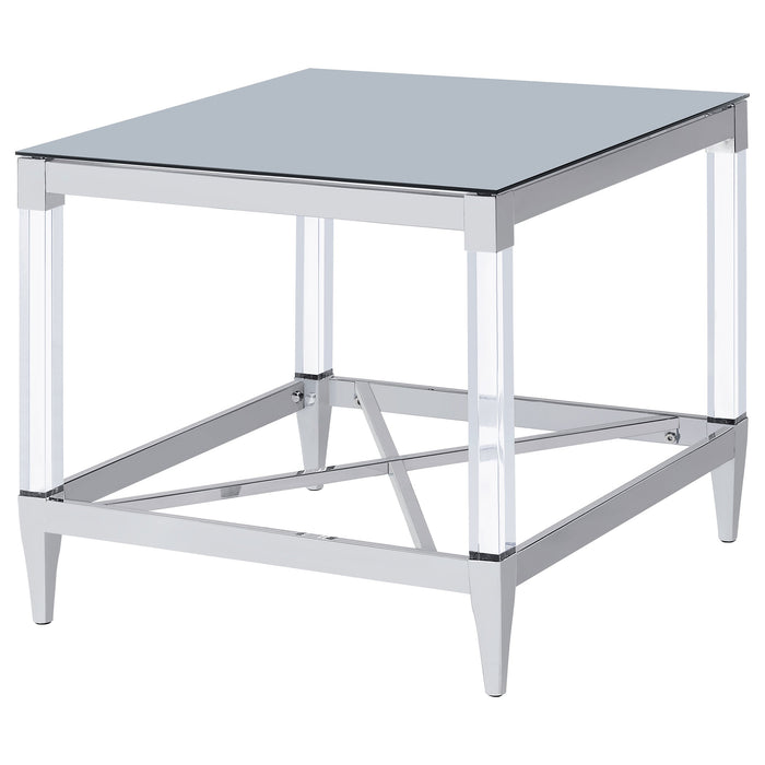 Coaster Lindley Square End Table with Acrylic Legs and Tempered Mirror Top Chrome Default Title