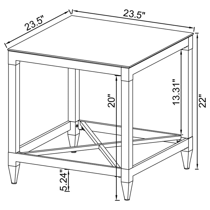 Coaster Lindley Square End Table with Acrylic Legs and Tempered Mirror Top Chrome Default Title