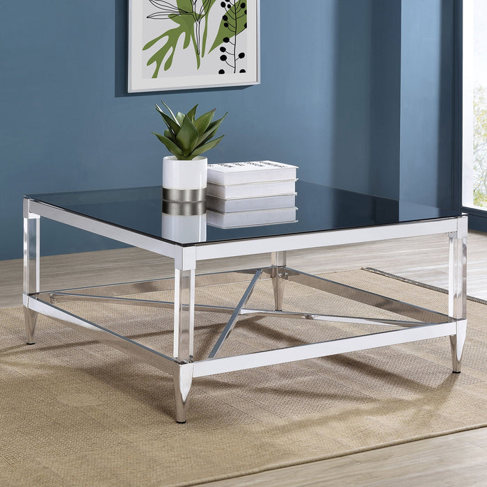 Coaster Lindley Square Coffee Table with Acrylic Legs and Tempered Mirror Top Chrome Default Title