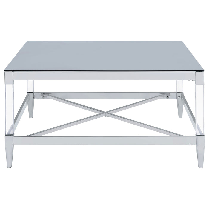 Coaster Lindley Square Coffee Table with Acrylic Legs and Tempered Mirror Top Chrome Default Title