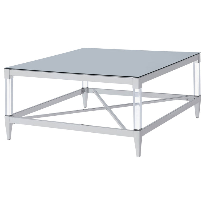 Coaster Lindley Square Coffee Table with Acrylic Legs and Tempered Mirror Top Chrome Default Title