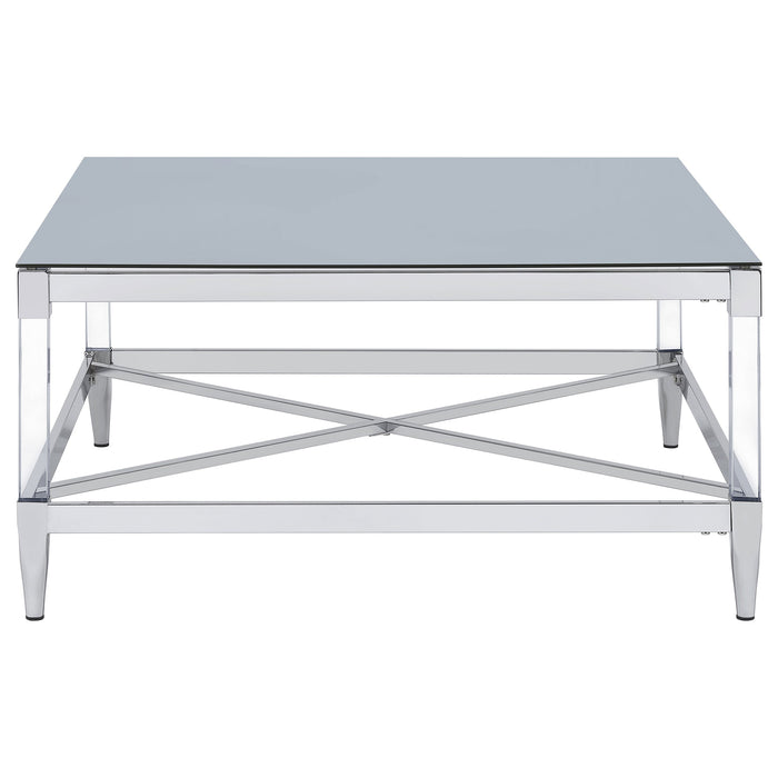 Coaster Lindley Square Coffee Table with Acrylic Legs and Tempered Mirror Top Chrome Default Title