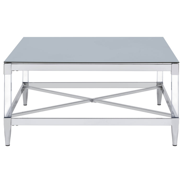 Coaster Lindley Square Coffee Table with Acrylic Legs and Tempered Mirror Top Chrome Default Title