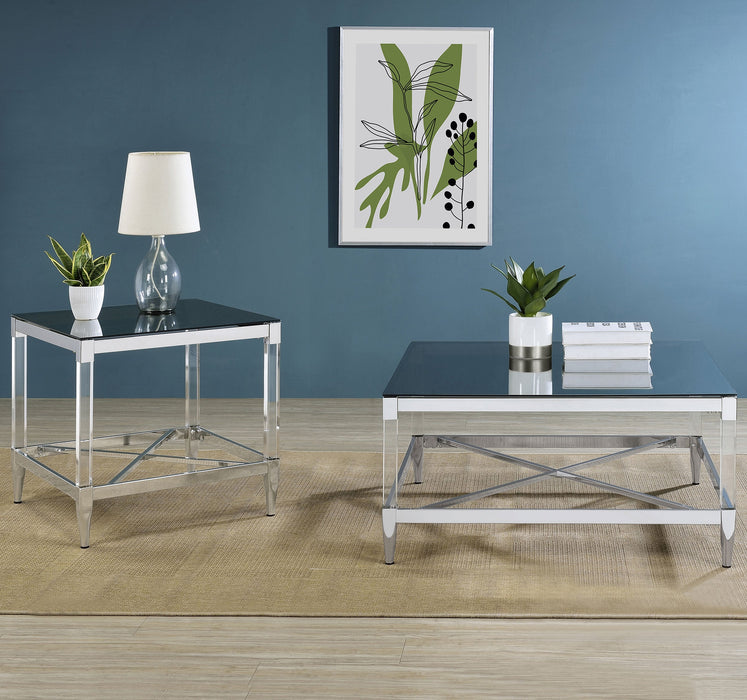 Coaster Lindley Square Coffee Table with Acrylic Legs and Tempered Mirror Top Chrome Default Title