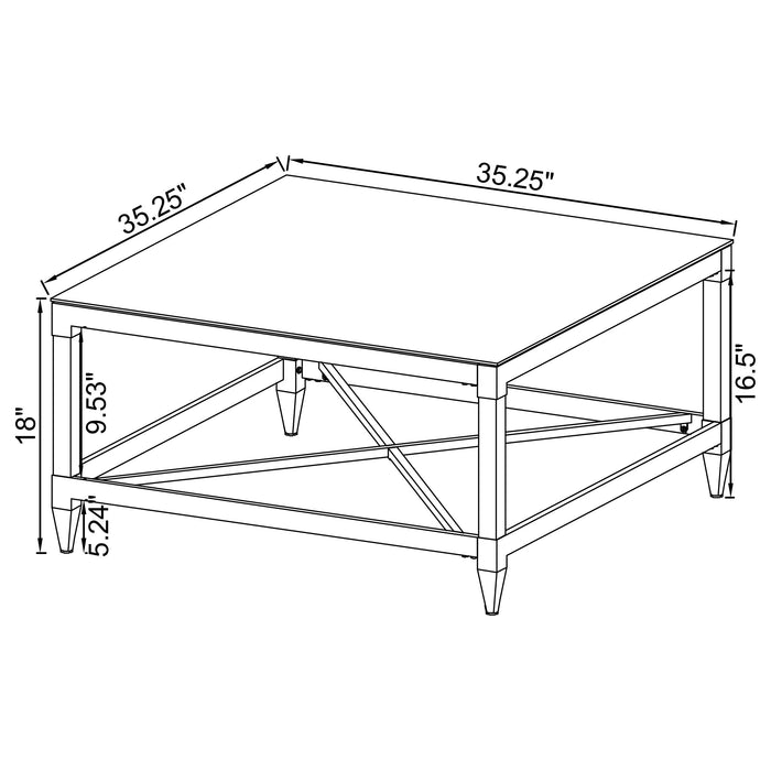 Coaster Lindley Square Coffee Table with Acrylic Legs and Tempered Mirror Top Chrome Default Title