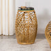 Coaster Dahlia Round Glass Top Woven Rattan End Table Natural Brown Default Title