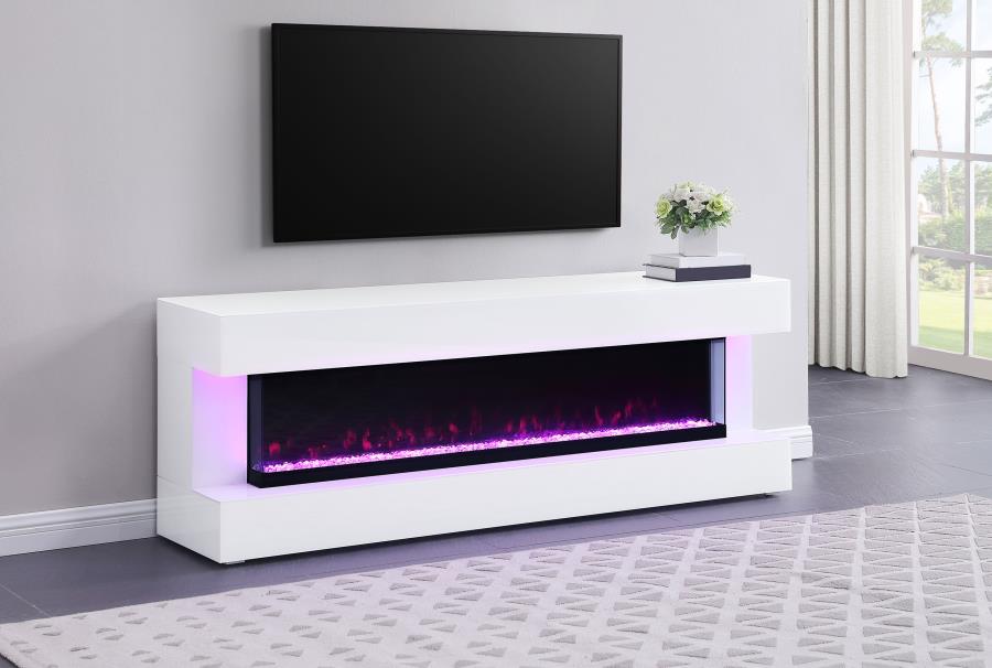 Vallerie 71" TV Stand with Visual Flame Box in White