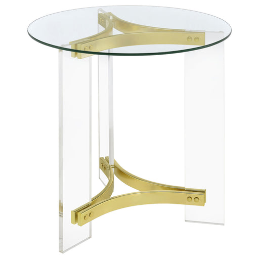 Coaster Janessa Round Glass Top End Table With Acrylic Legs Clear and Matte Brass Default Title