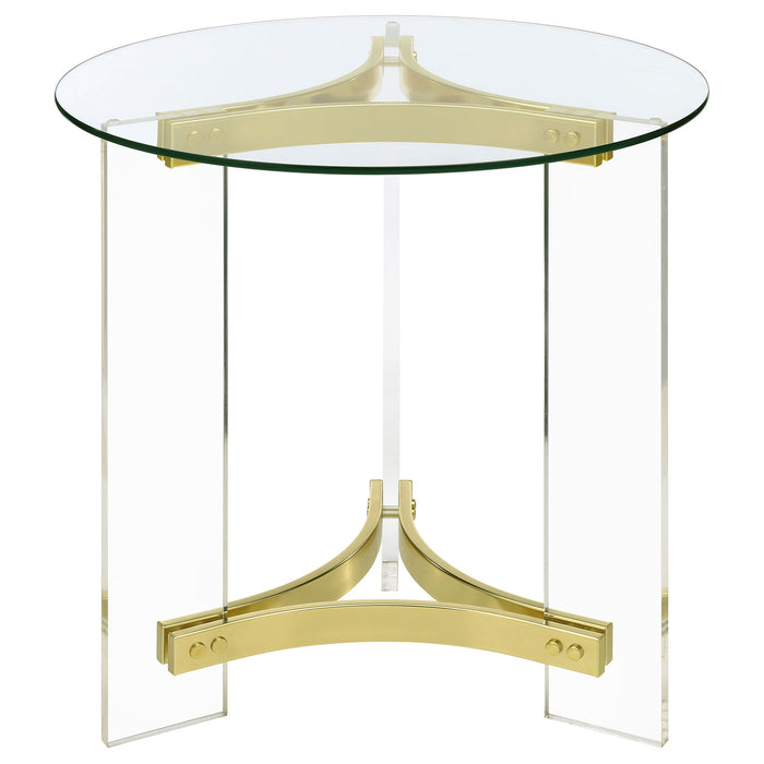 Coaster Janessa Round Glass Top End Table With Acrylic Legs Clear and Matte Brass Default Title