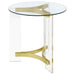 Coaster Janessa Round Glass Top End Table With Acrylic Legs Clear and Matte Brass Default Title