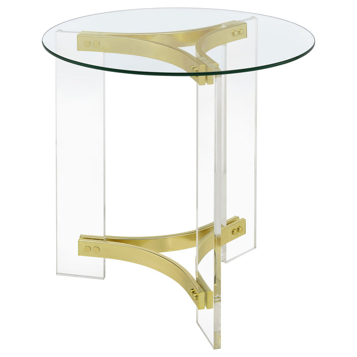 Coaster Janessa Round Glass Top End Table With Acrylic Legs Clear and Matte Brass Default Title