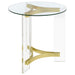 Coaster Janessa Round Glass Top End Table With Acrylic Legs Clear and Matte Brass Default Title