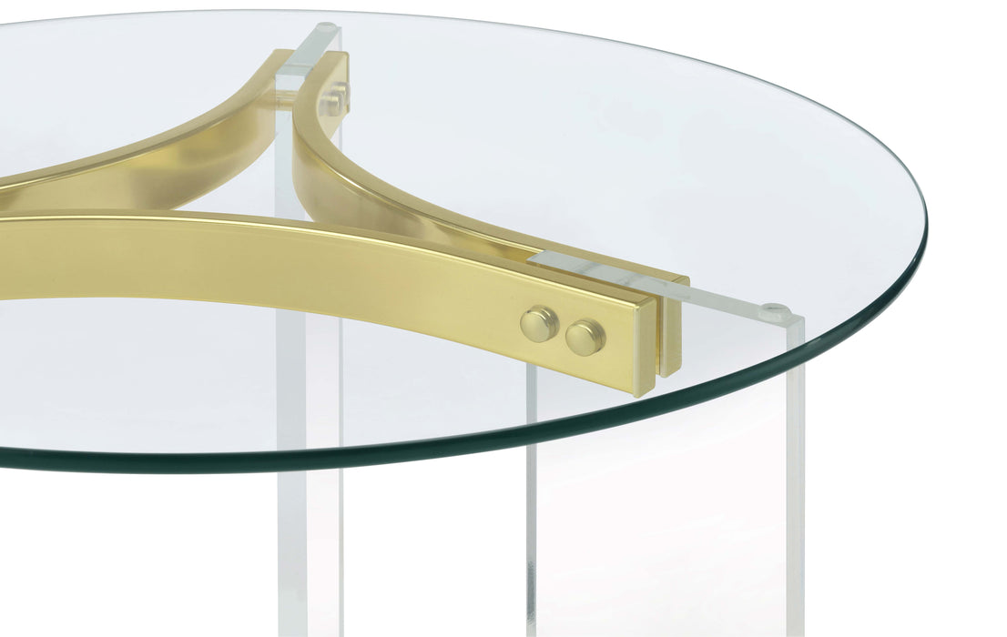 Coaster Janessa Round Glass Top End Table With Acrylic Legs Clear and Matte Brass Default Title