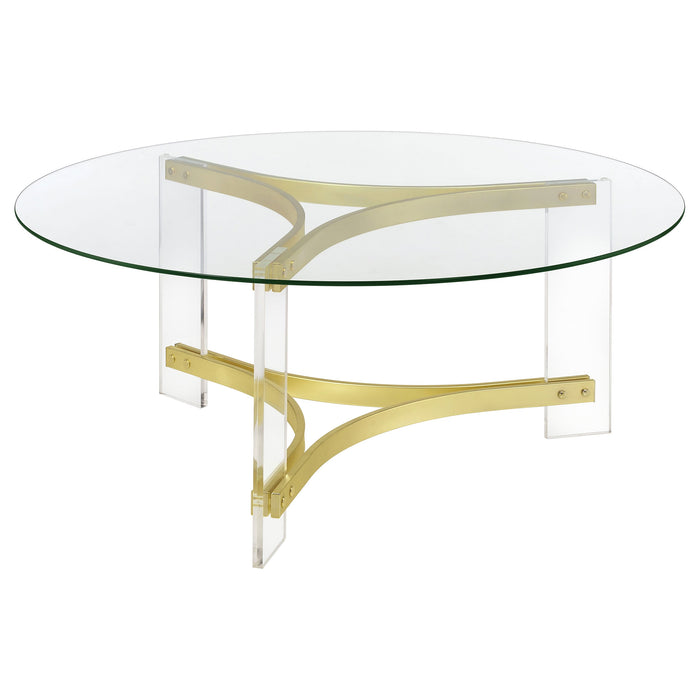 Coaster Janessa Round Glass Top Coffee Table With Acrylic Legs Clear and Matte Brass Default Title