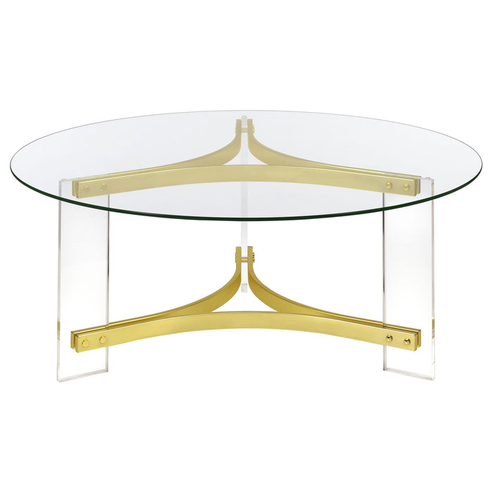 Coaster Janessa Round Glass Top Coffee Table With Acrylic Legs Clear and Matte Brass Default Title