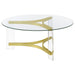 Coaster Janessa Round Glass Top Coffee Table With Acrylic Legs Clear and Matte Brass Default Title