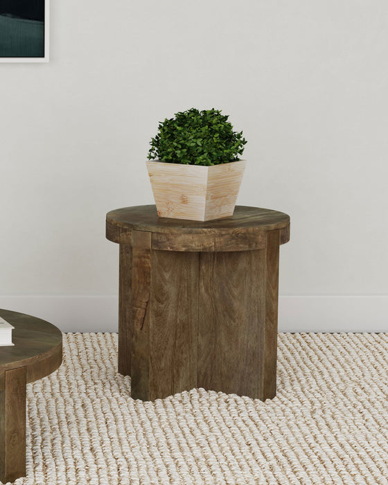 Kinkaid Round Solid Mango Wood End Table Brown