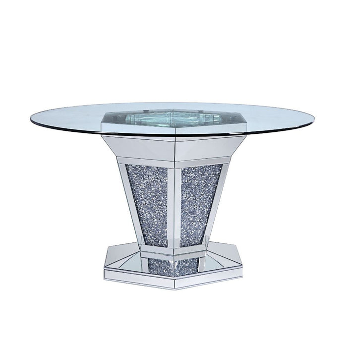 Noralie 52"Dia Glam Dining Table with Mirrored Pedestal Base