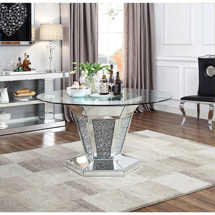 Noralie 52"Dia Glam Dining Table with Mirrored Pedestal Base