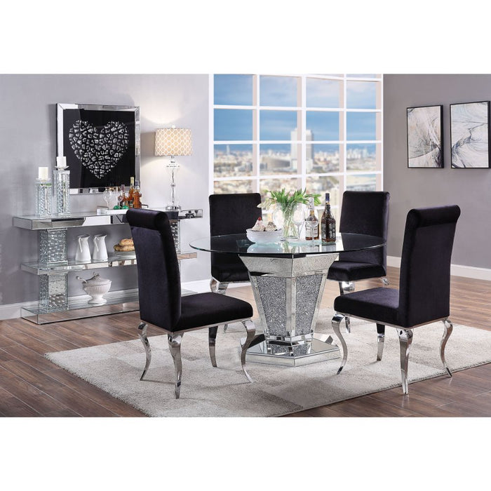 Noralie 52"Dia Glam Dining Table with Mirrored Pedestal Base