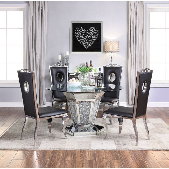 Noralie 52"Dia Glam Dining Table with Mirrored Pedestal Base