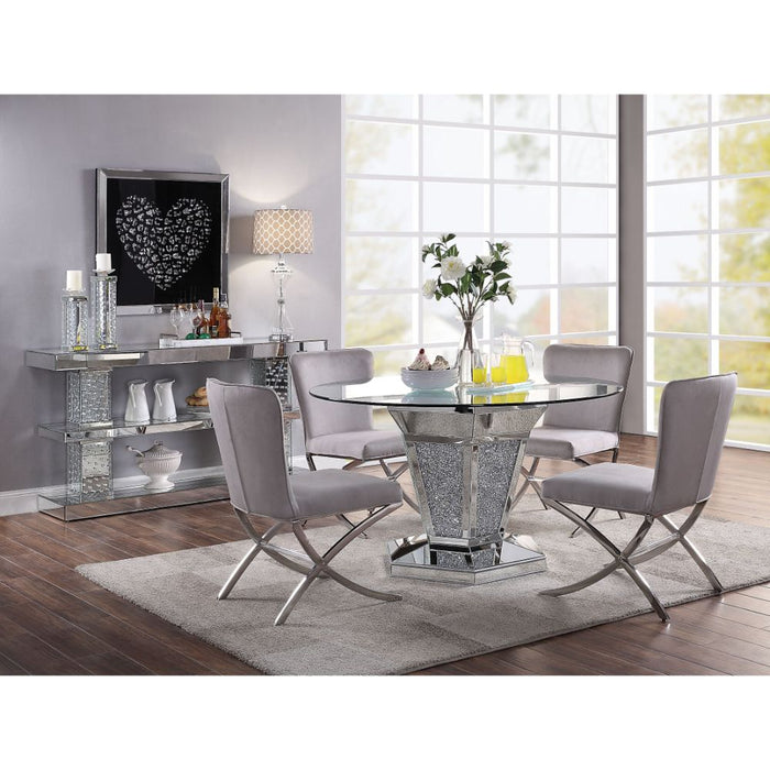 Noralie 52"Dia Glam Dining Table with Mirrored Pedestal Base