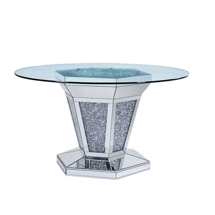 Noralie 52"Dia Glam Dining Table with Mirrored Pedestal Base