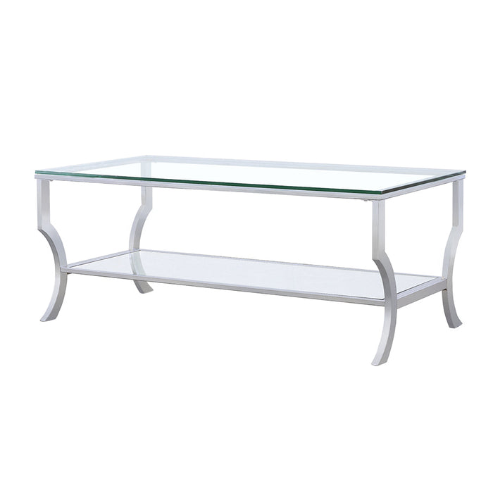 Coaster Saide Rectangular Coffee Table with Mirrored Shelf Chrome