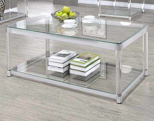 Coaster Anne Coffee Table with Lower Shelf Chrome and Clear Default Title