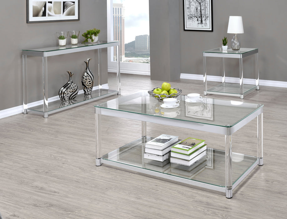 Coaster Anne Coffee Table with Lower Shelf Chrome and Clear Default Title