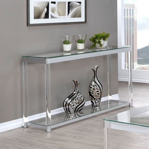 Coaster Anne Sofa Table with Lower Shelf Chrome and Clear Default Title