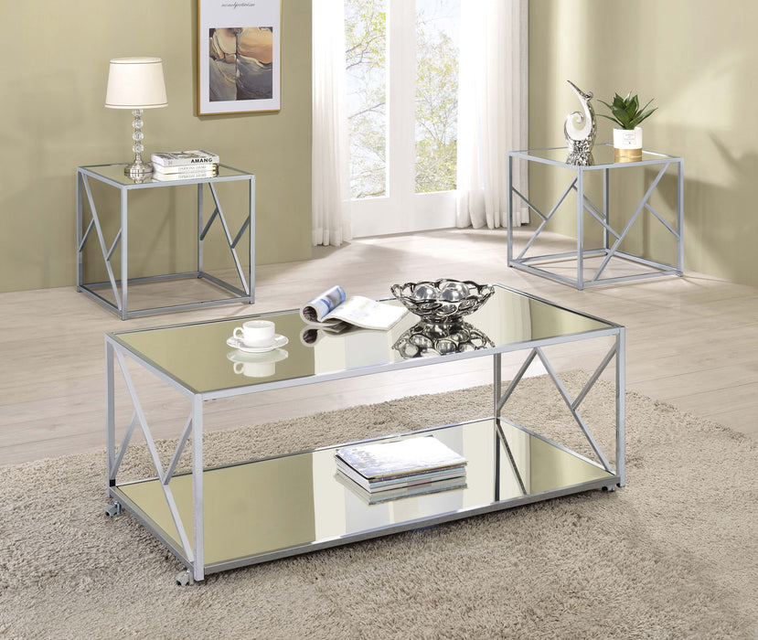 Coaster Provins 3-piece Occasional Table Set Clear Mirror and Chrome Default Title