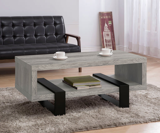 Coaster Dinard Coffee Table with Shelf Grey Driftwood Default Title