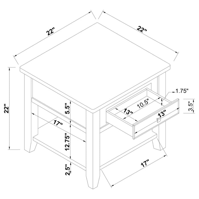 Coaster Bradford Square 1-shelf End Table Walnut Default Title