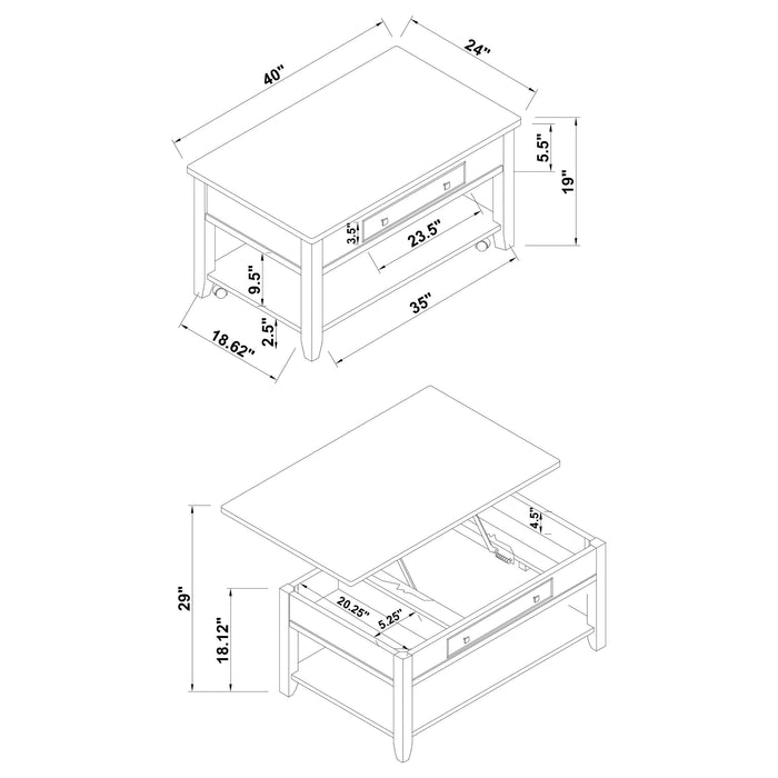 Coaster Bradford Rectangular Lift Top Coffee Table Walnut Default Title