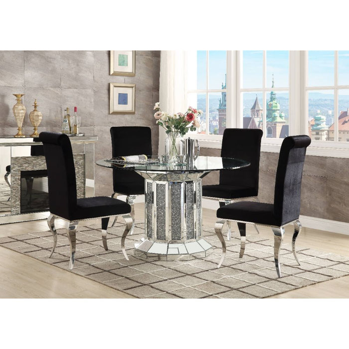 Noralie 52"Dia Glam Dining Table with Glass Top & Pedestal Base